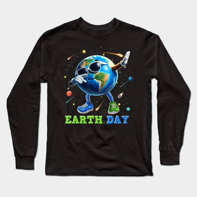 Earth Day 2024 Funny Earth Day Kids Toddler Girls Boys Dab Long Sleeve T-Shirt by Mitsue Kersting